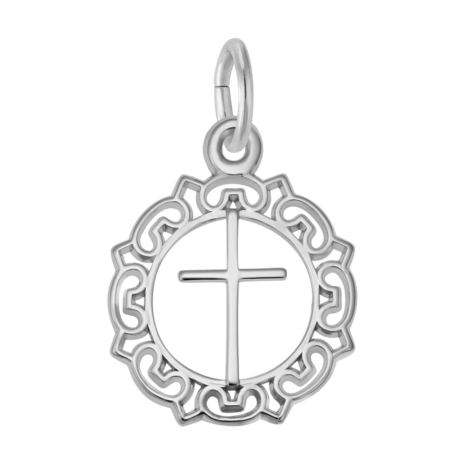 Rembrandt Sterling Silver Cross with Ornate Border Charm