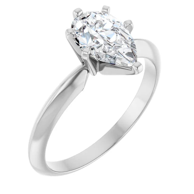 14KW Natural Diamond Pear Shape Solitaire Engagement Ring