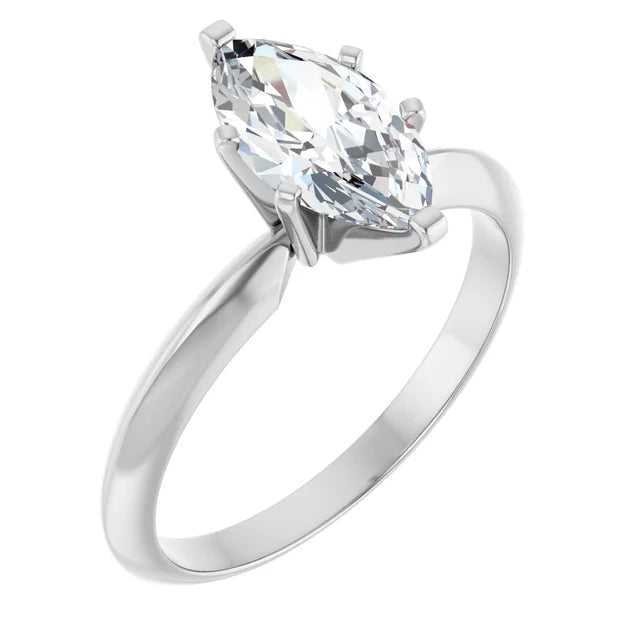 14KW Natural Diamond Marquise Shape Solitaire Engagement Ring