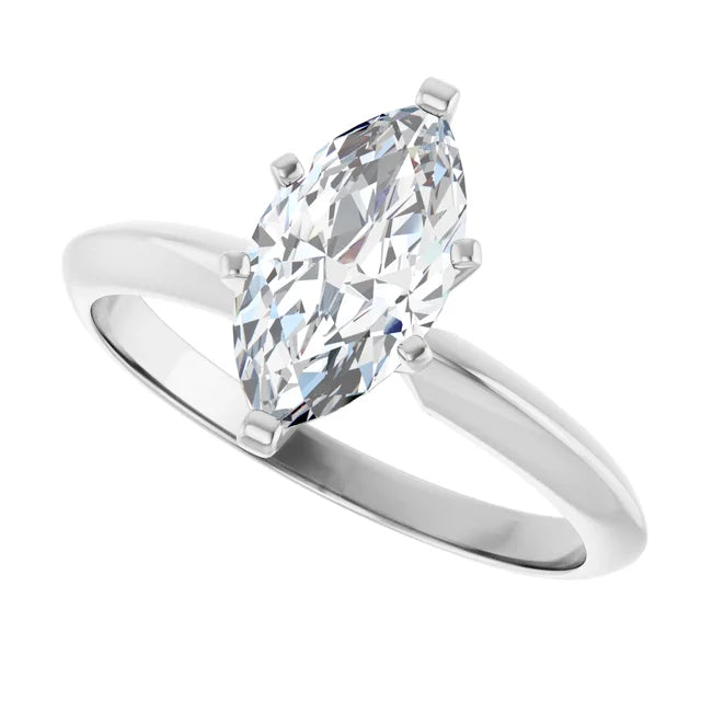 14KW Natural Diamond Marquise Shape Solitaire Engagement Ring