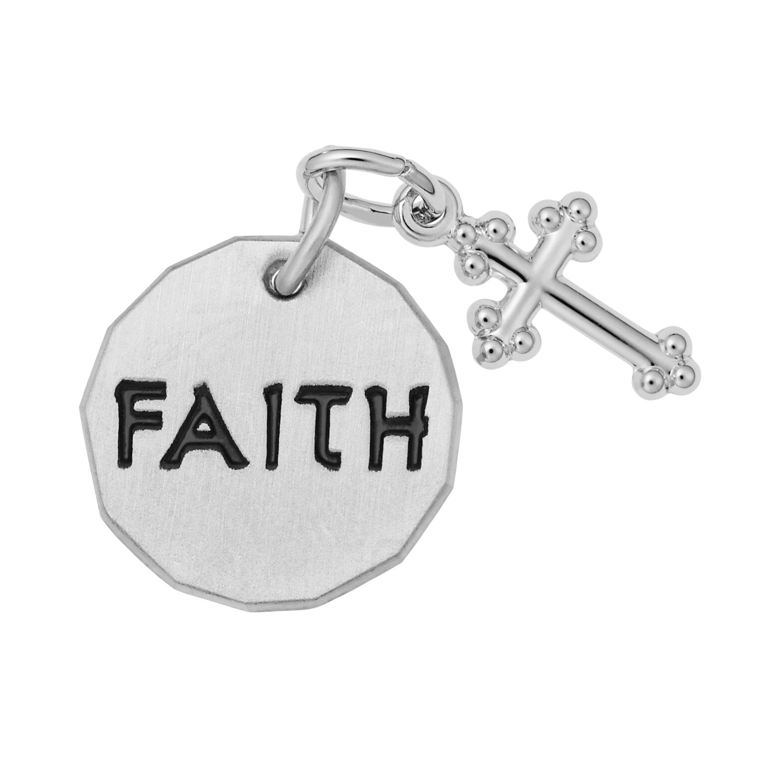 Rembrandt Sterling Silver Faith Tag with Botonny Cross Accent Charm