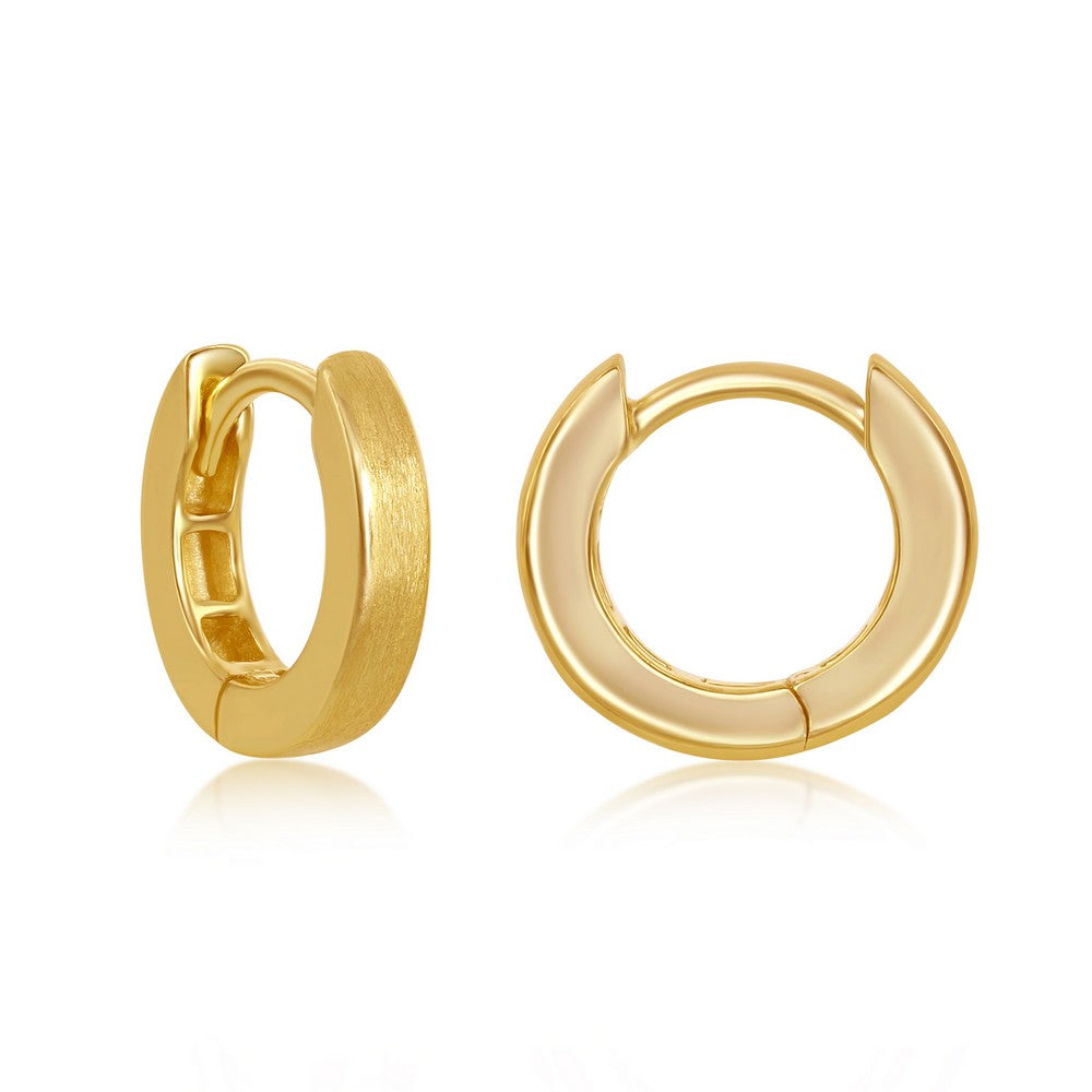 Sterling Silver GP Brushed Design Huggie Hoop Earrings