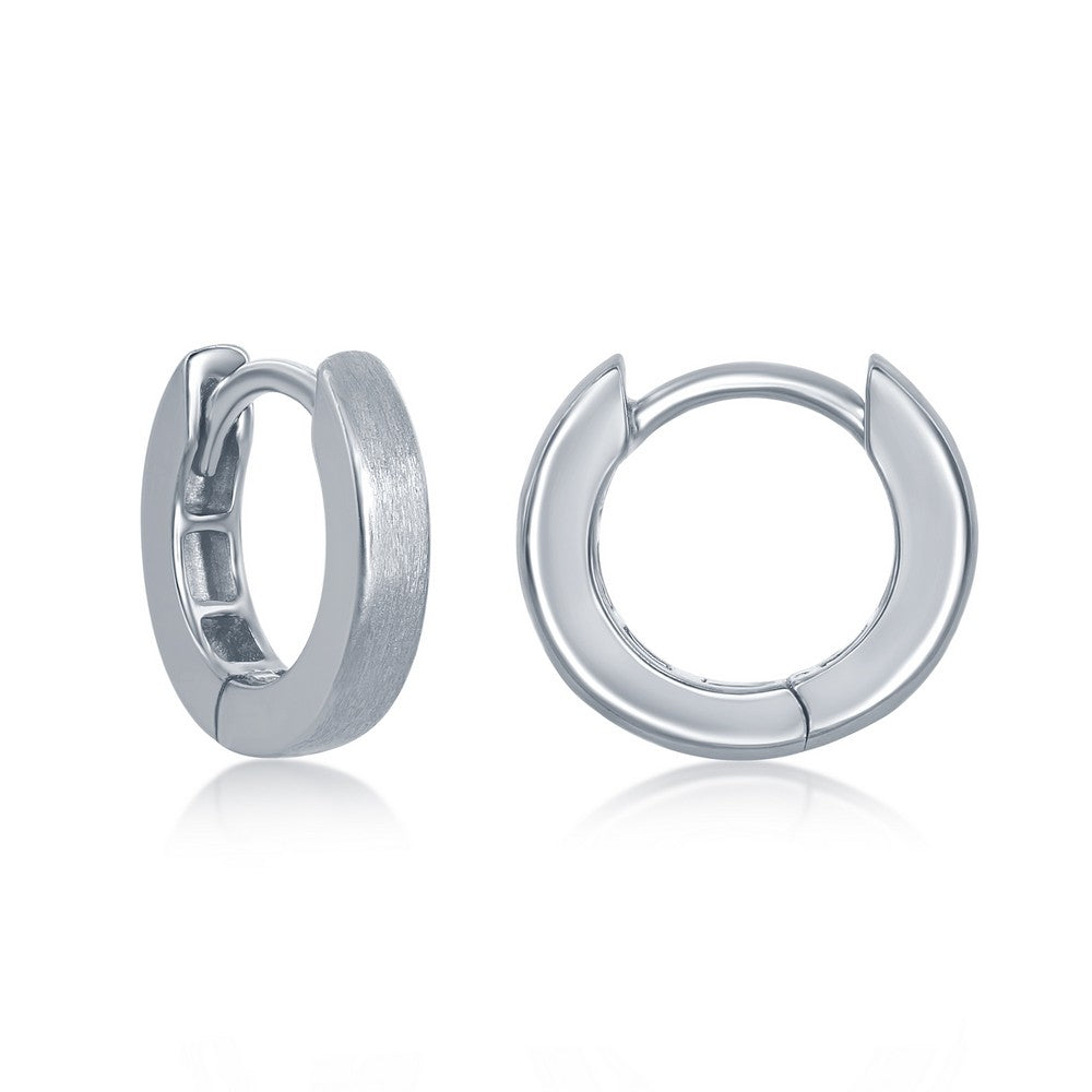 Sterling Silver Brushed Design Huggie Hoop Earrings