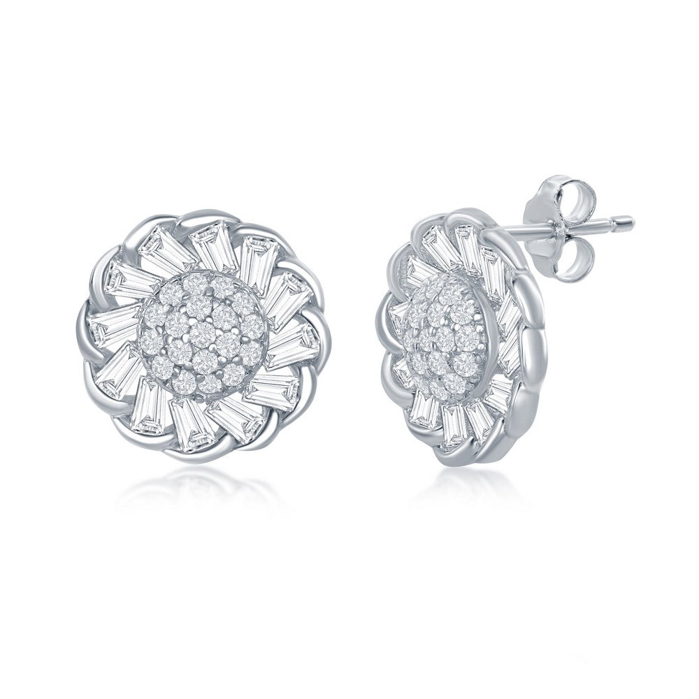 Sterling Silver CZ Flower Design Stud Earrings