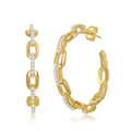 Sterling Silver GP Paper Clip CZ Open Hoop Earrings