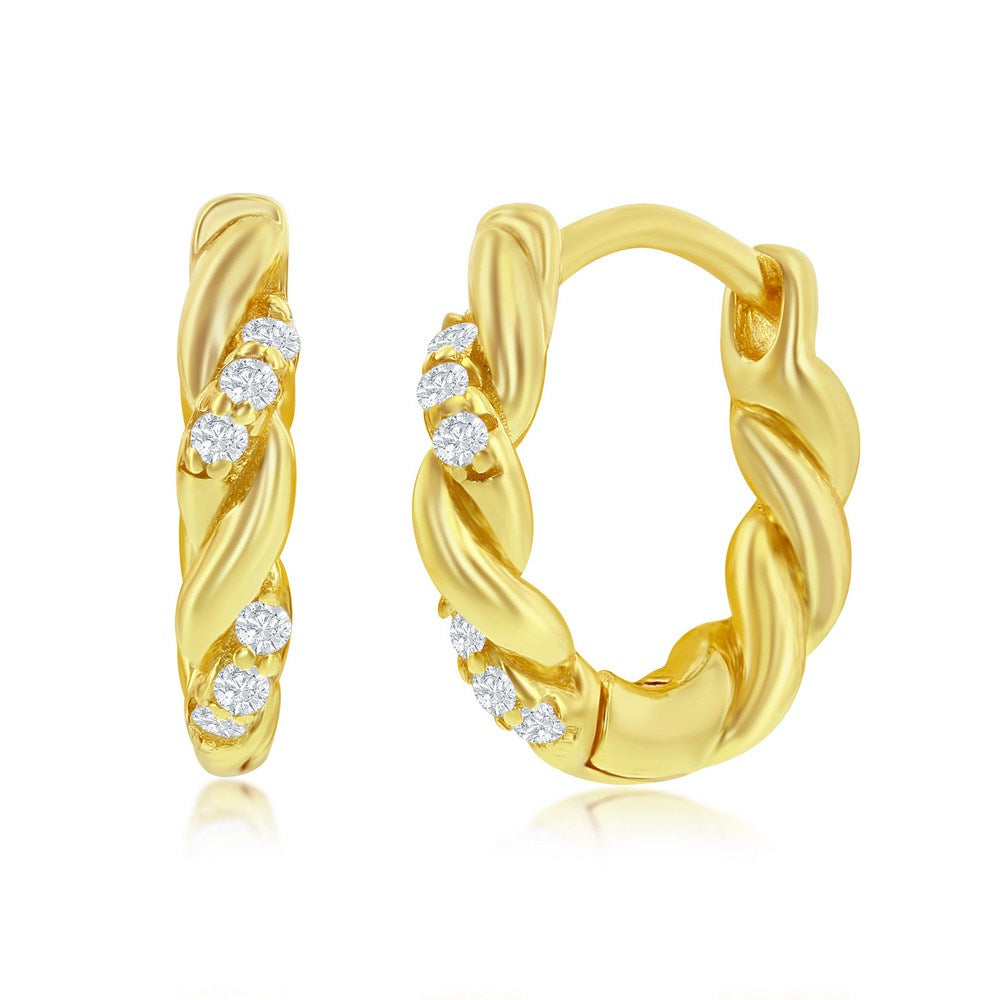 Sterling Silver GP Intertwined CZ Huggie Hoop Earrings