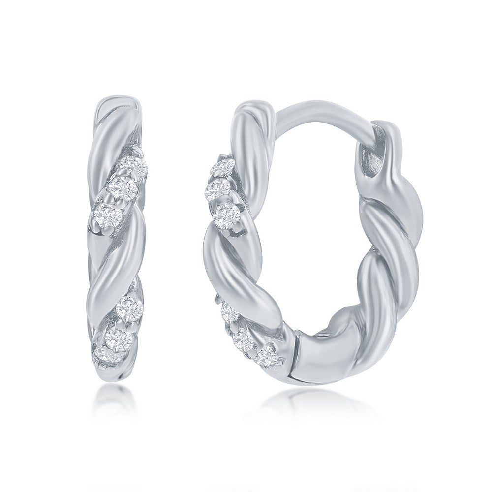 Sterling Silver CZ Huggie Hoop Earrings