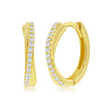 Sterling Silver GP "X" Design CZ Huggie Hoop Earrings