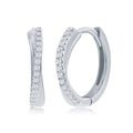 Sterling Silver "X" Design CZ Huggie Hoop Earrings