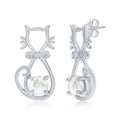 Sterling Silver Pearl Cat Earrings