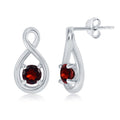 Sterling Silver Round Garnet Infinity Design Earrings