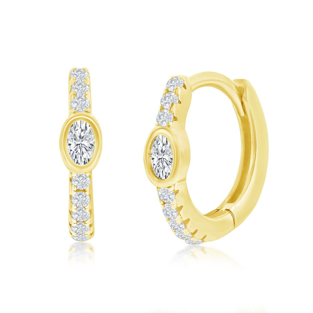 Sterling Silver GP Oval CZ Huggie Hoop Earrings