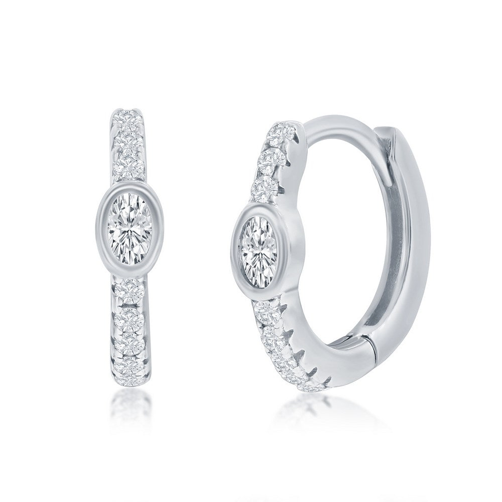 Sterling Silver Oval CZ Huggie Hoop Earrings