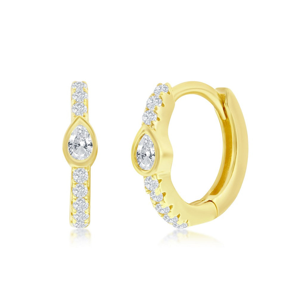 Sterling Silver GP Pearshaped CZ Huggie Hoop Earrings