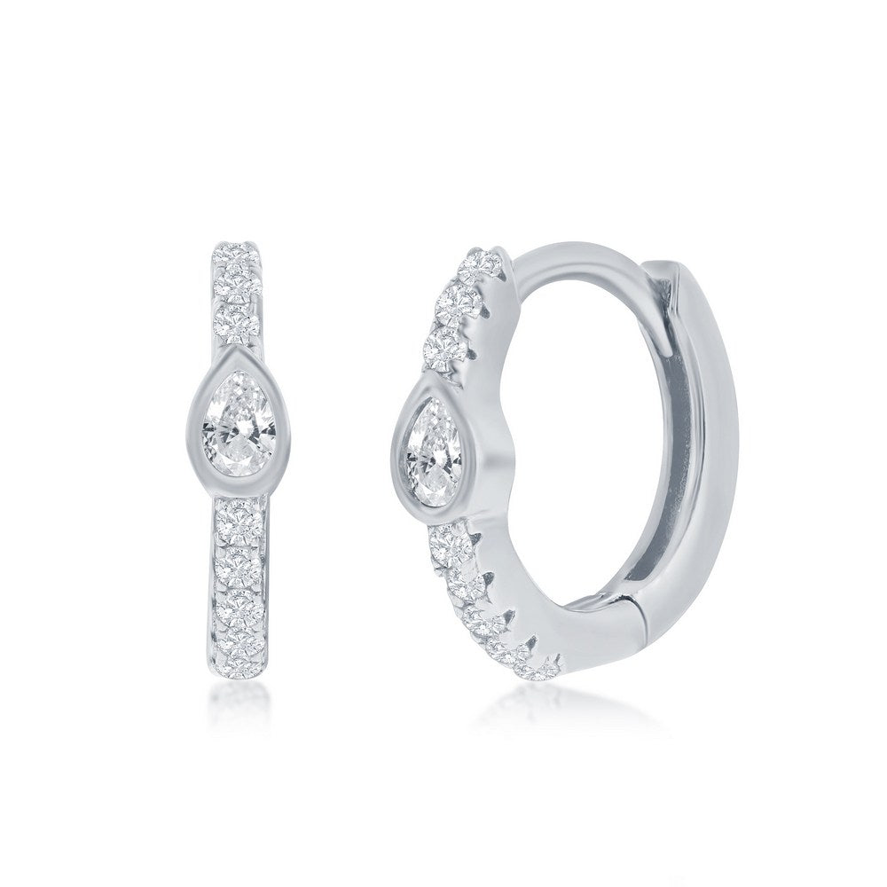 Sterling Silver Pearshaped CZ Huggie Hoop Earrings