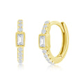 Sterling Silver GP Rectangle CZ Huggie Hoop Earrings
