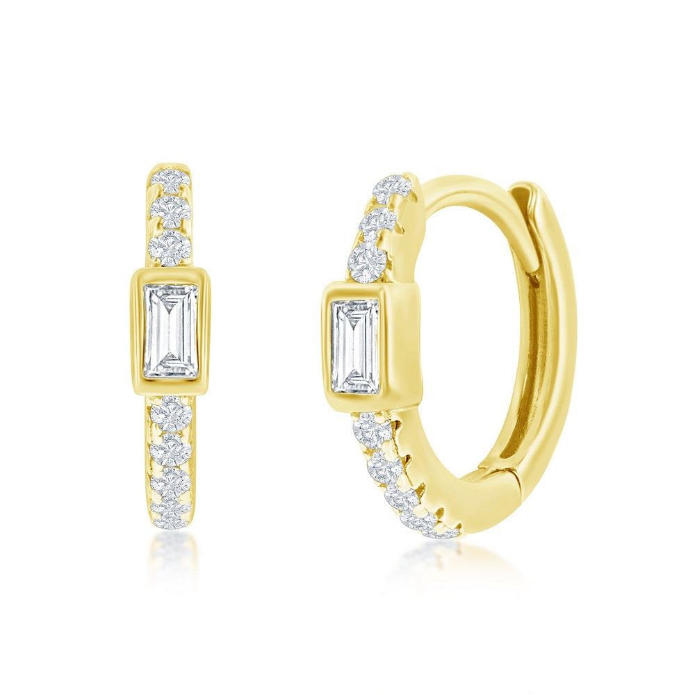 Sterling Silver GP Rectangle CZ Huggie Hoop Earrings