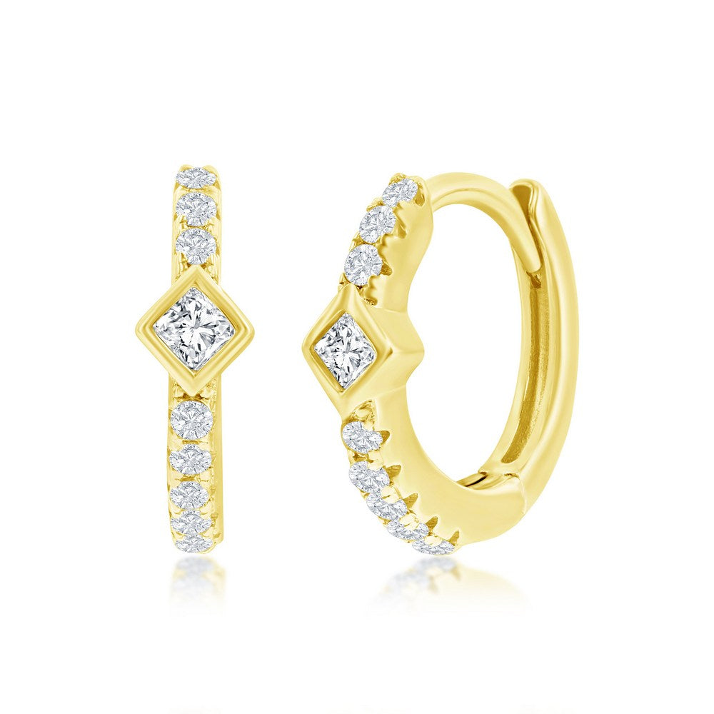 Sterling Silver GP Diamond-Shape CZ Huggie Hoop Earrings