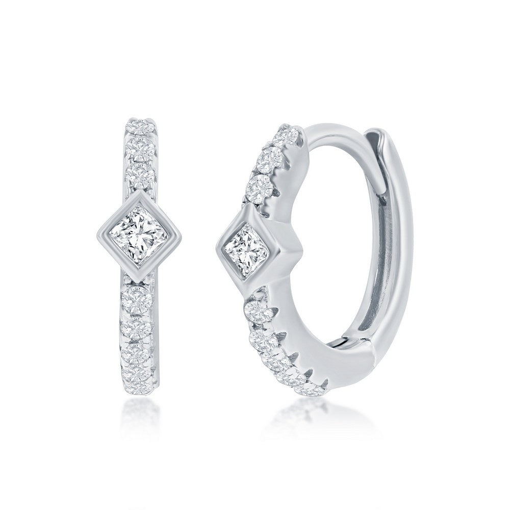 Sterling Silver CZ Huggie Hoop Earrings