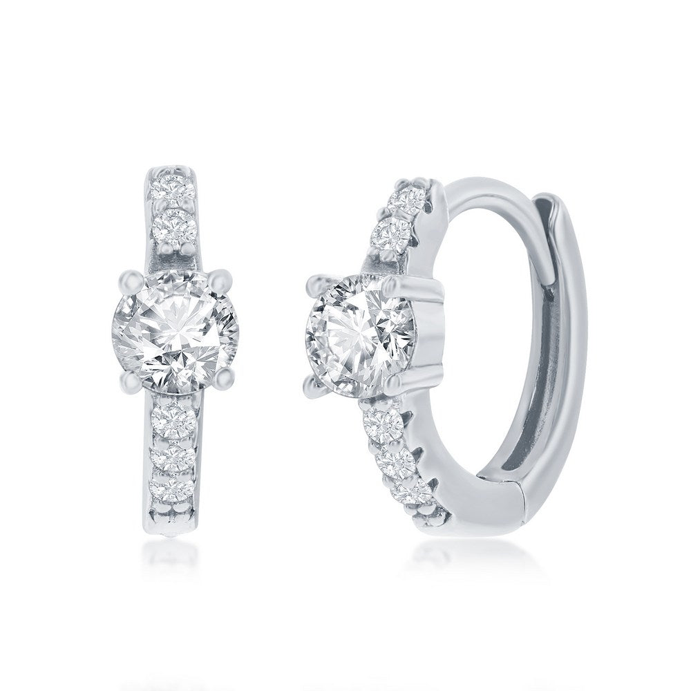 Sterling Silver Round CZ Huggie Hoop Earrings