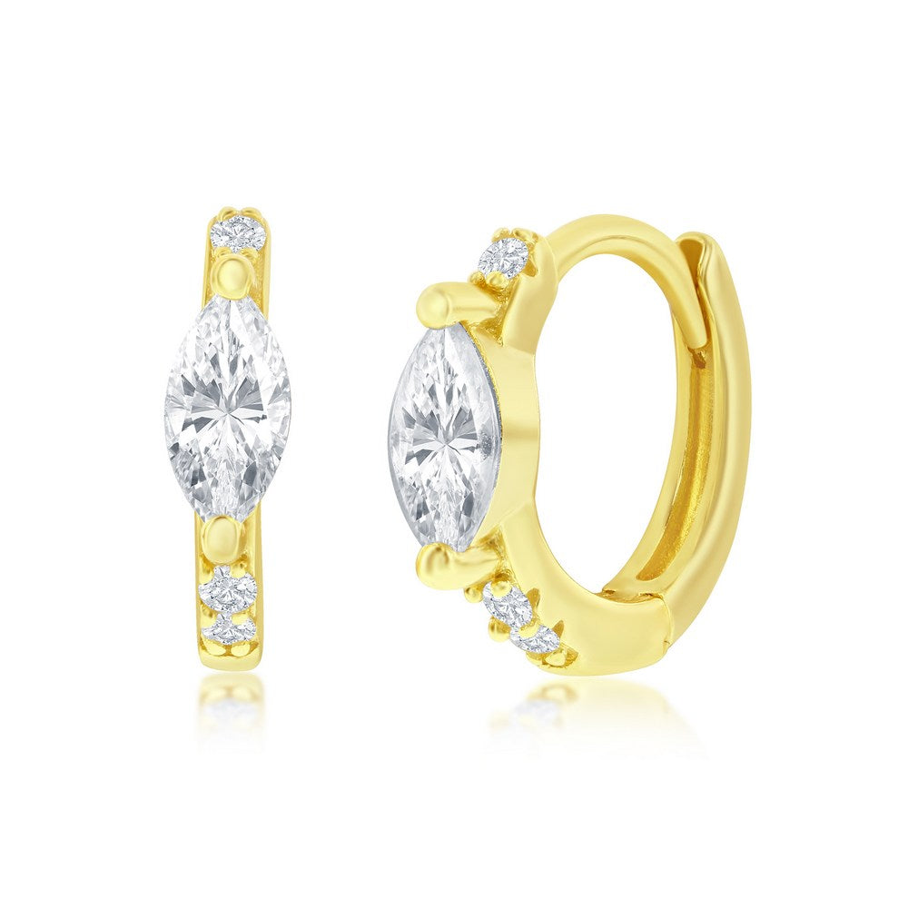 Sterling Silver GP Marquise CZ Huggie Hoop Earrings