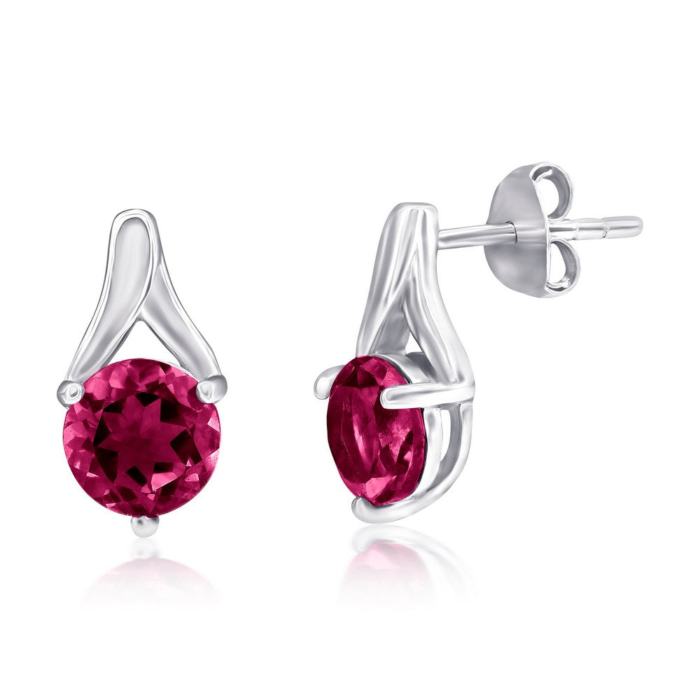 Sterling Silver Round Created Ruby Earrings