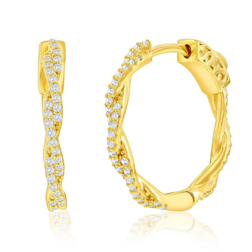 Sterling Silver GP Twisted CZ Hoop Earrings