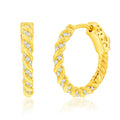 Sterling Silver GP Rope Design CZ Hoop Earrings