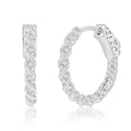 Sterling Silver Rope Design CZ Hoop Earrings