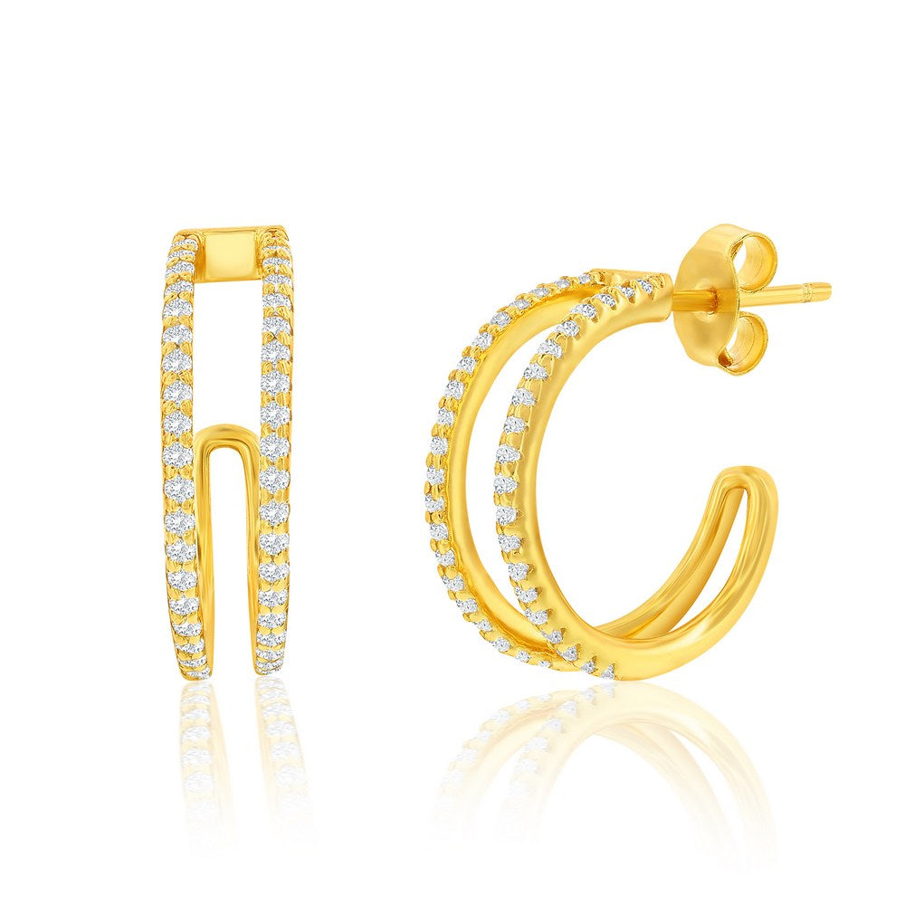 Sterling Silver GP Double Row CZ Earrings