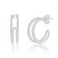 Sterling Silver Double Row CZ Earrings