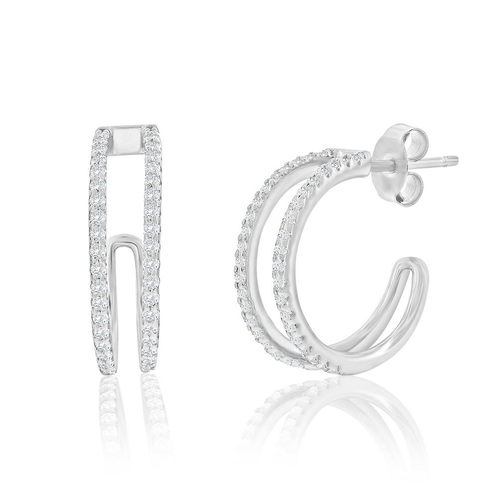 Sterling Silver Double Row CZ Earrings
