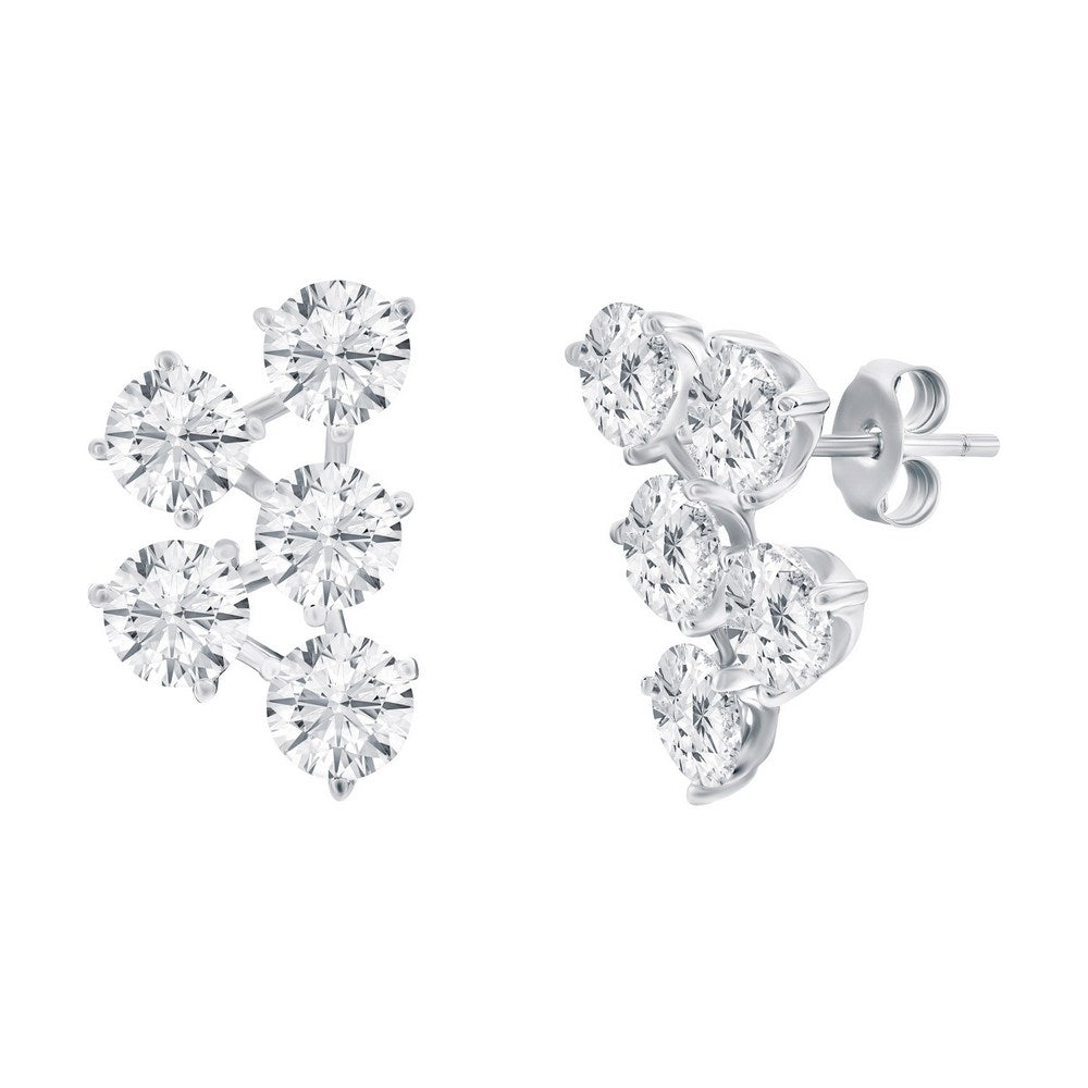Sterling Silver Round Cluster CZ Studs
