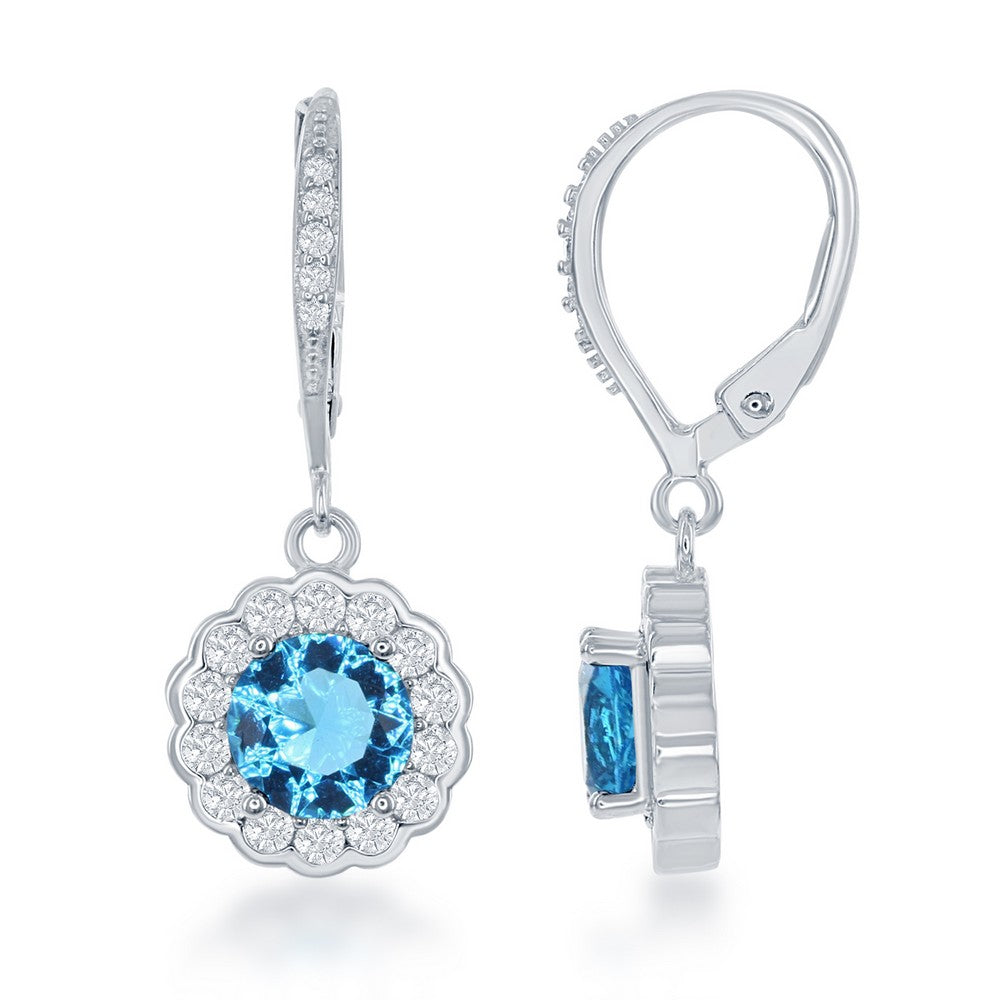 Sterling Silver March Birthstone With CZ Earrings