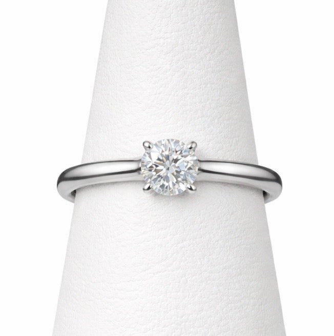 14KW Natural Diamond Round Shape Cathedral Solitaire Engagement Ring