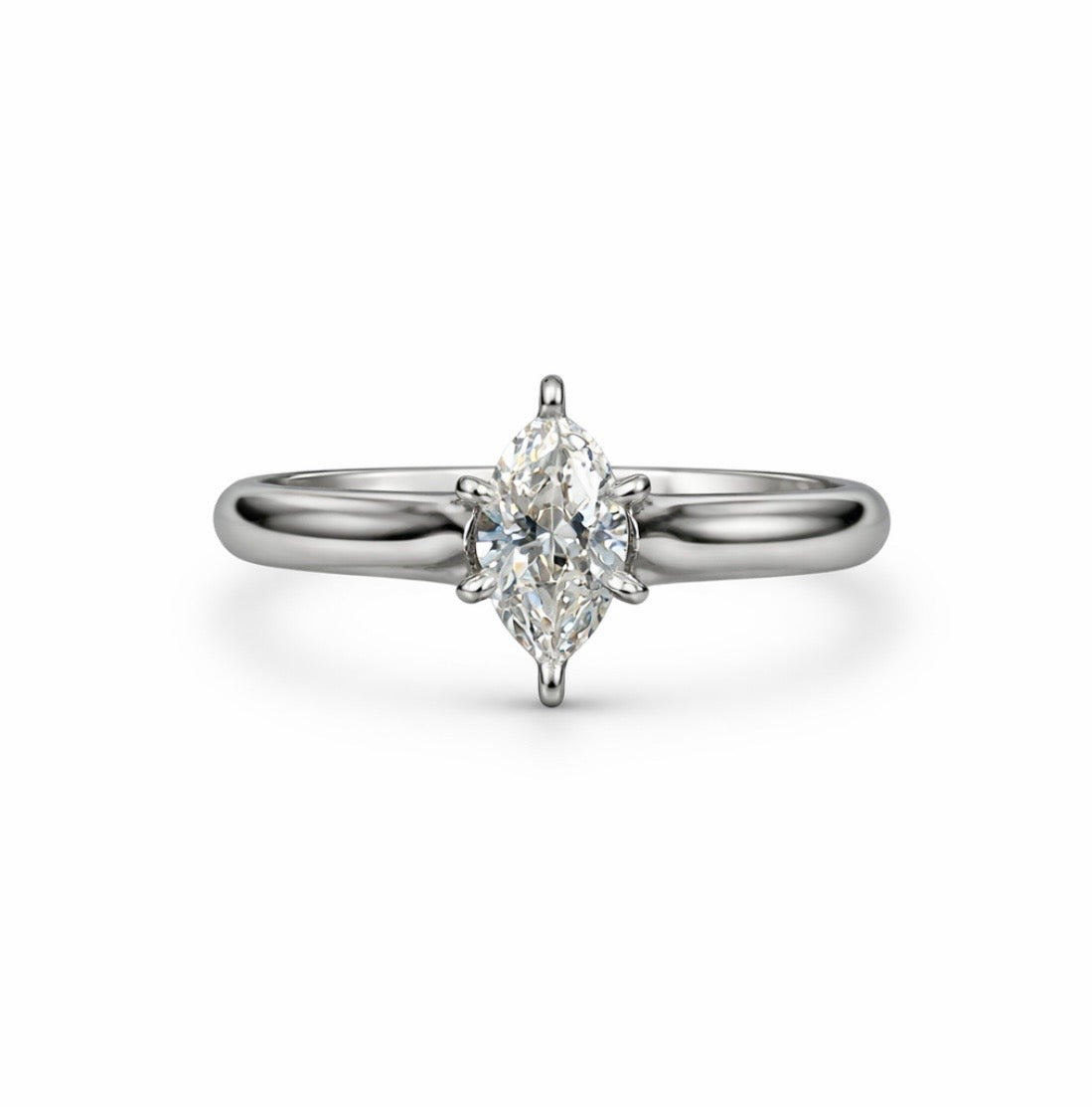 14KW Natural Diamond Marquise Shape Cathedral Solitaire Engagement Ring