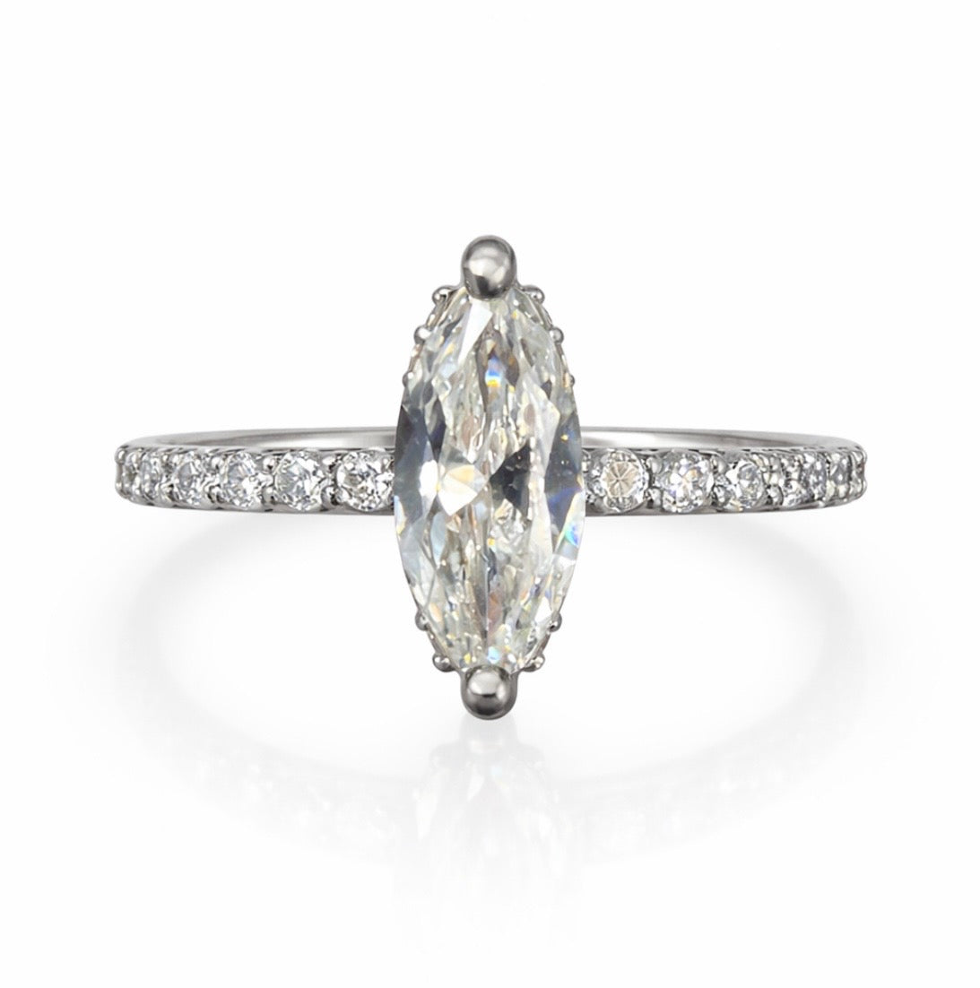 14KW Natural Diamond Elongated Marquise Engagement Ring