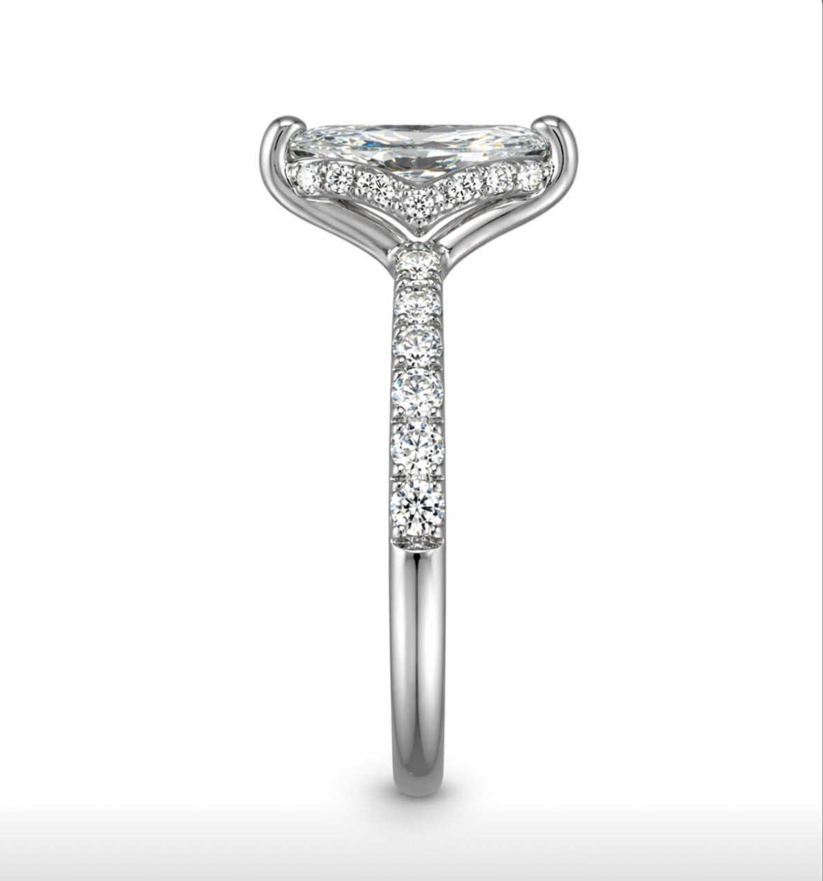 14KW Natural Diamond Elongated Marquise Engagement Ring