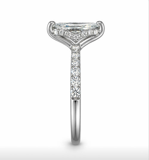 14KW Natural Diamond Elongated Marquise Engagement Ring