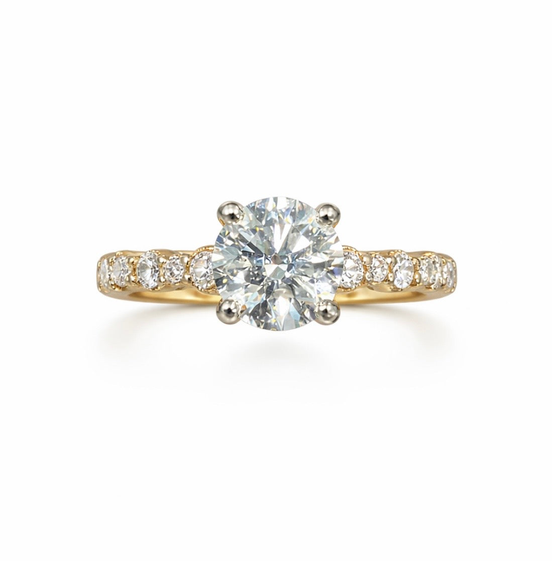 14KY Natural Round Shape Diamond Engagement Ring With Accent Diamonds