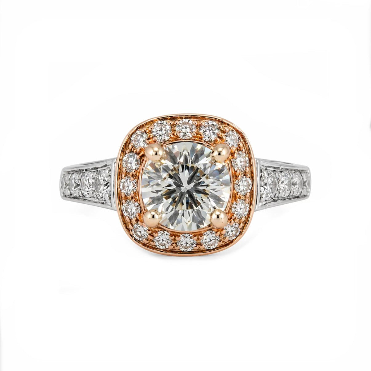 18KTT Round Natural Diamond Engagement Ring