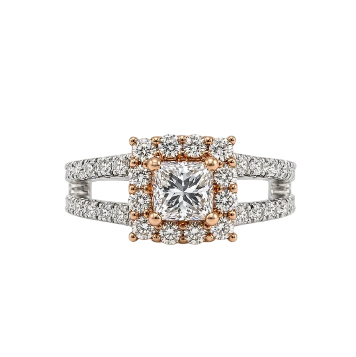 14KTT Natural Diamond Princess Cut Engagement Ring