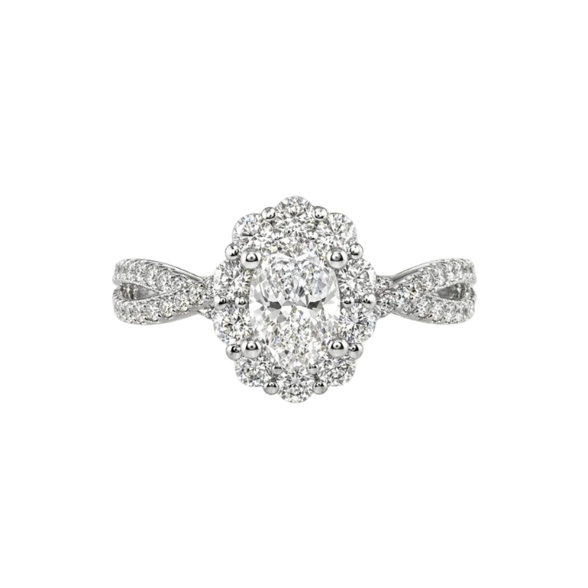 14KW Natural Diamond Oval Halo Engagement RIng