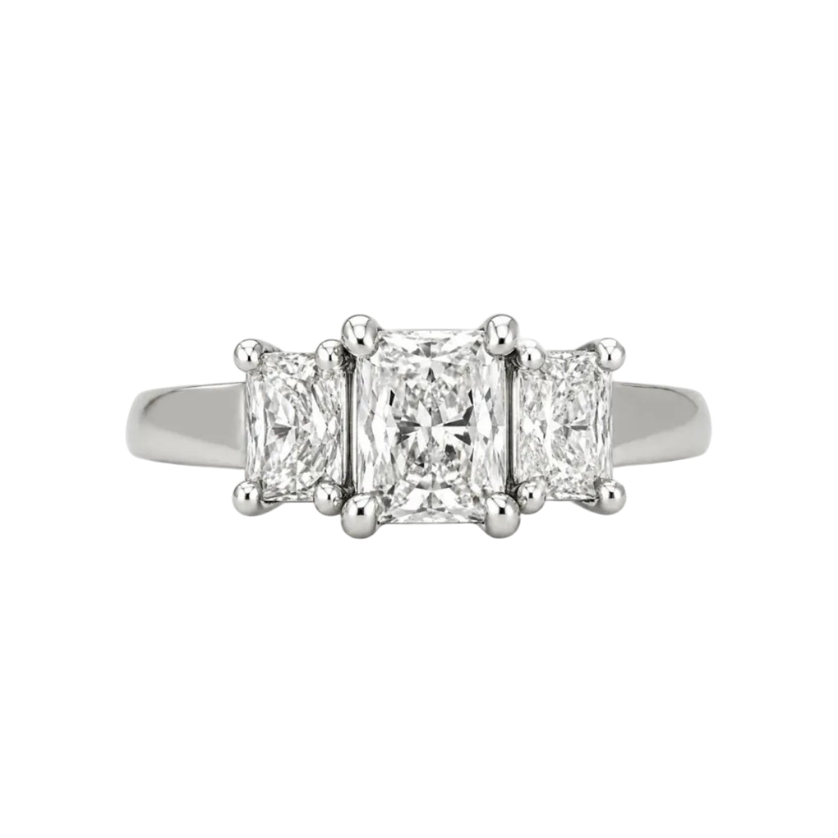 14K Natural Diamond 3 Stone Radiant Cut Engagement Ring