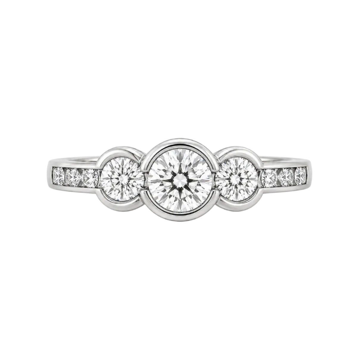 14KW Natural Diamond 3 Stone Round Bezel Set Engagement Ring