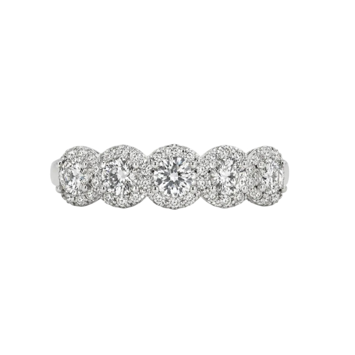 14KW 5 Round Shape With Halo Natural Diamond Wedding Band
