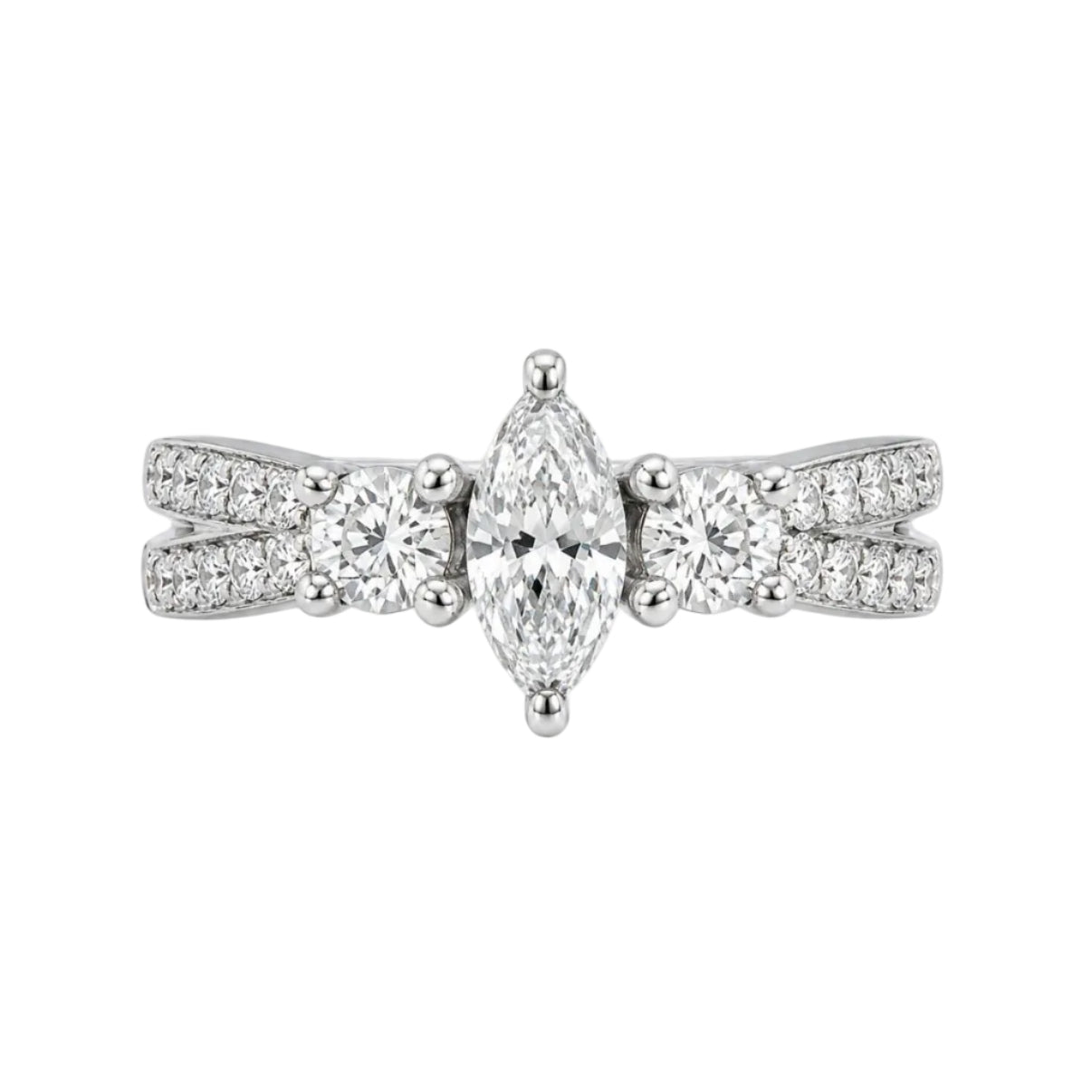14KW Marq And Round Natural Diamond Engagement Ring