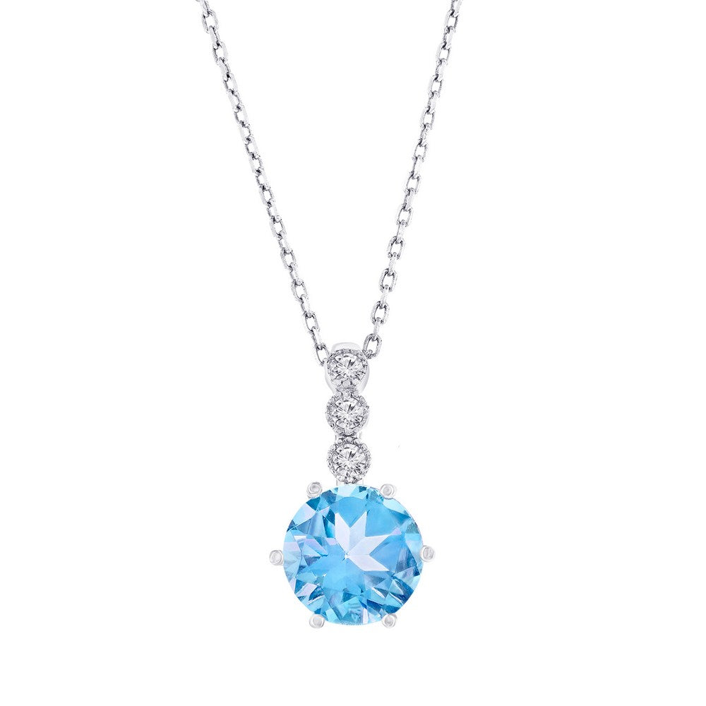 Sterling Silver Round Sky Blue And White Topaz Necklace