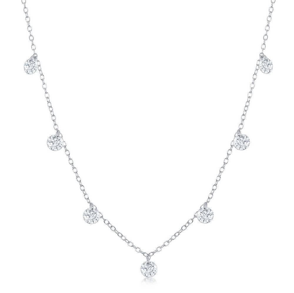 Sterling Silver With Hanging CZ's Necklace