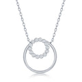 Sterling Silver Bezel Set CZ Circle With Plain Open Circle Necklace